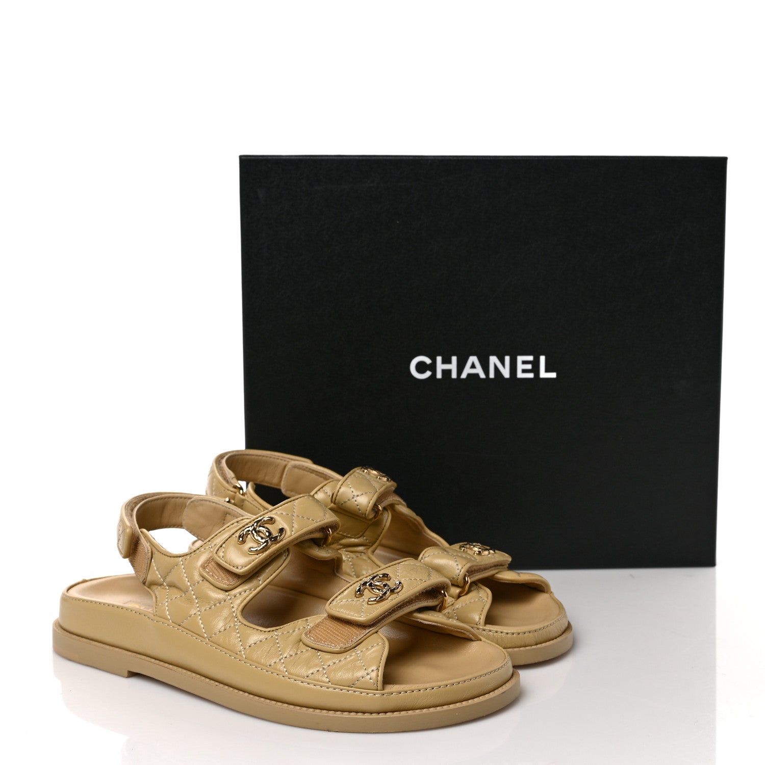 Chanel Crumpled Shiny Lambskin Velcro Dad Sandals 40 Beige 9 of 9