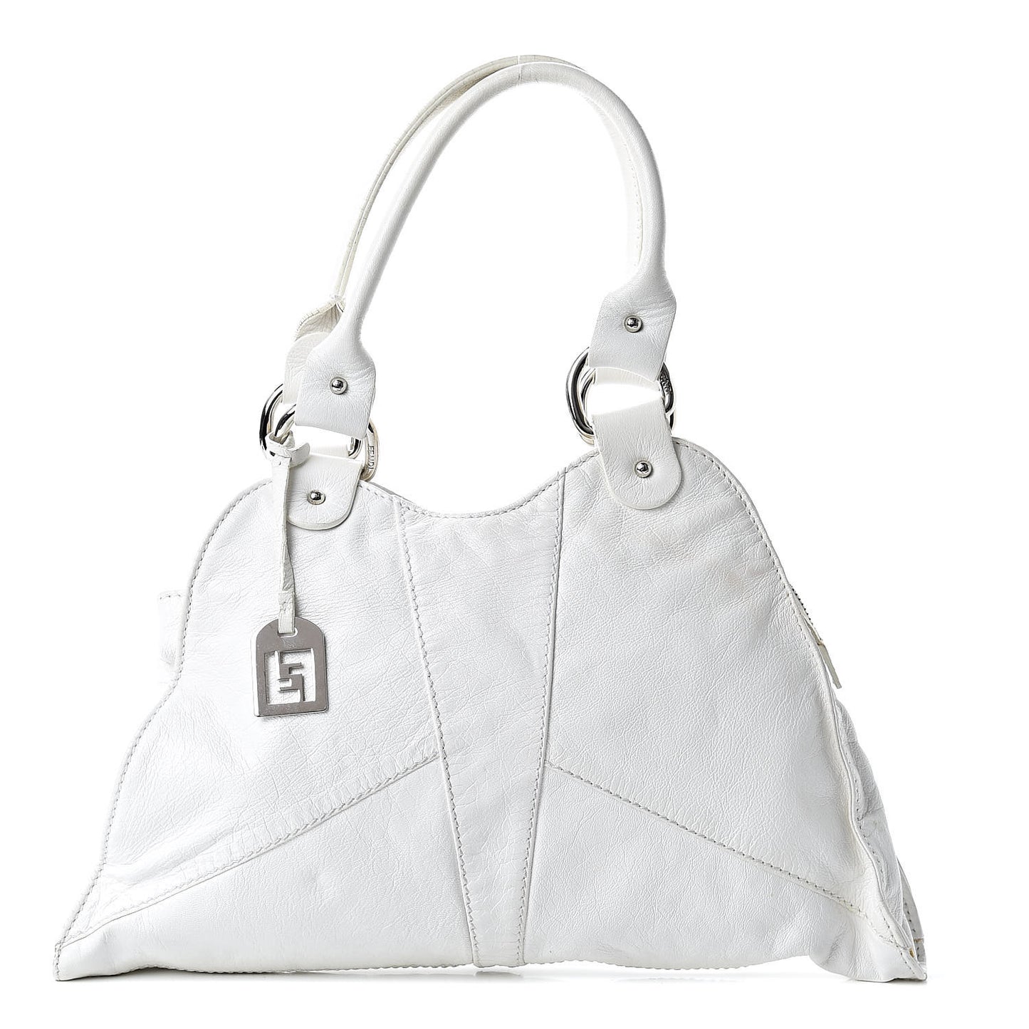 Laminated Calfskin Small Devil Trapezio Tote White