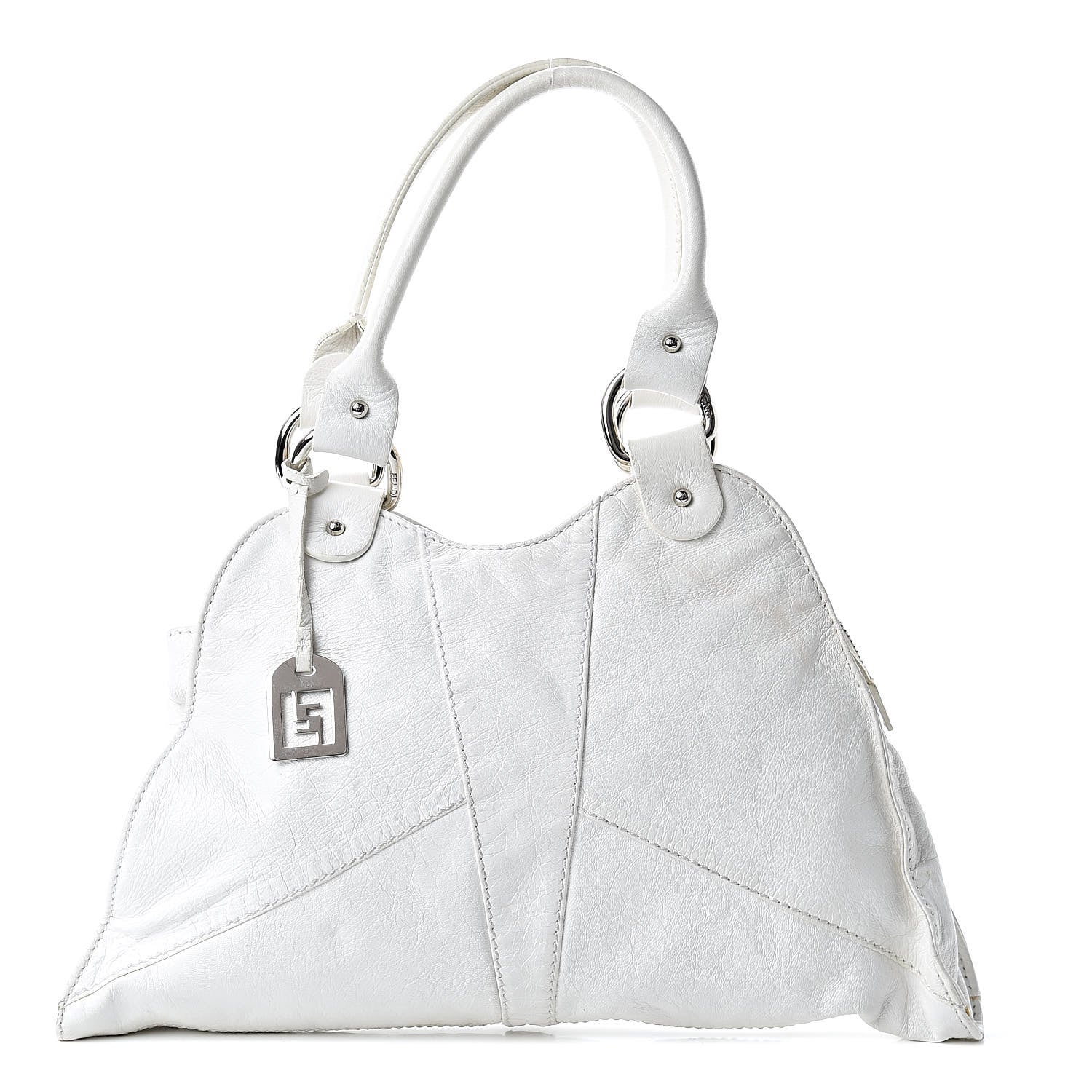 Fendi Laminated Calfskin Small Devil Trapezio Tote White 1 of 15