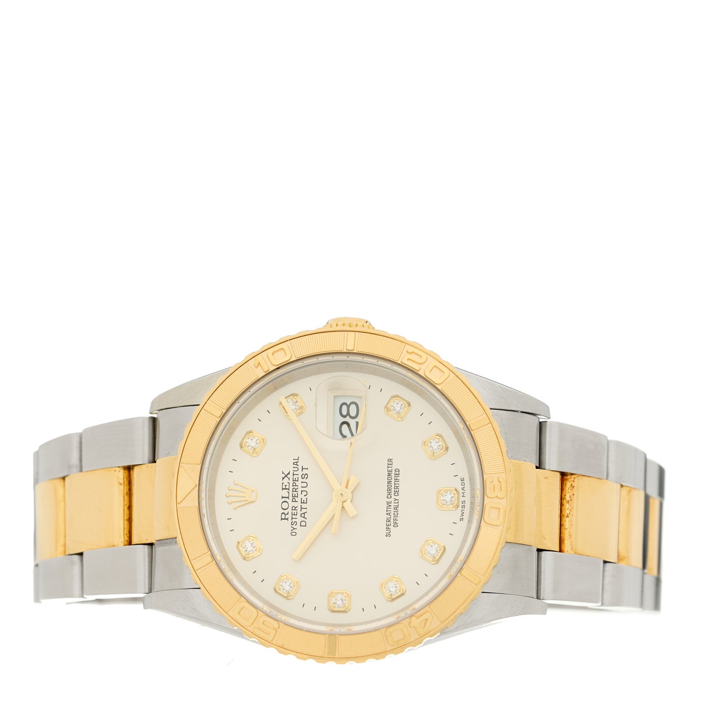 Stainless Steel 18K Yellow Gold Diamond 36mm Oyster Perpetual "Thunderbird" Datejust Watch Silver 16263
