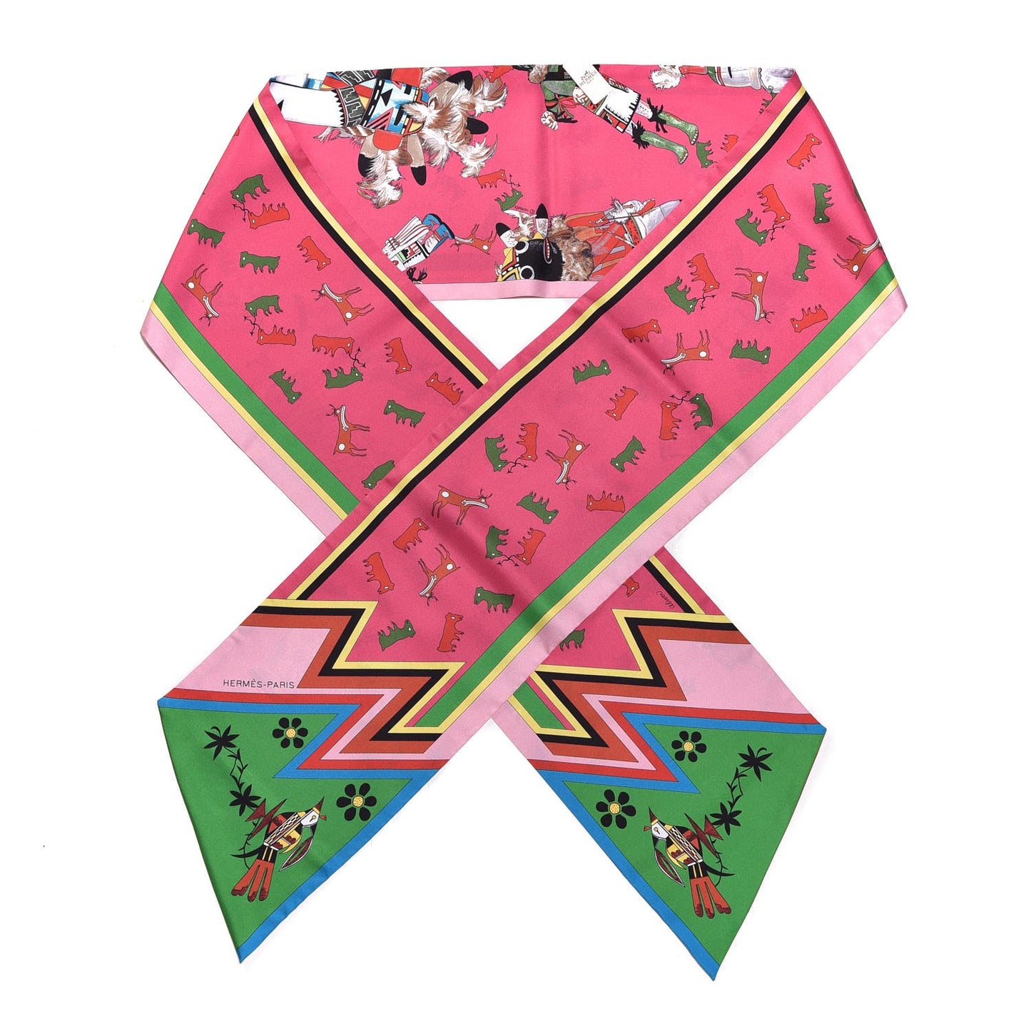 Silk Kachinas Maxi Twilly Rose Vert Bleu