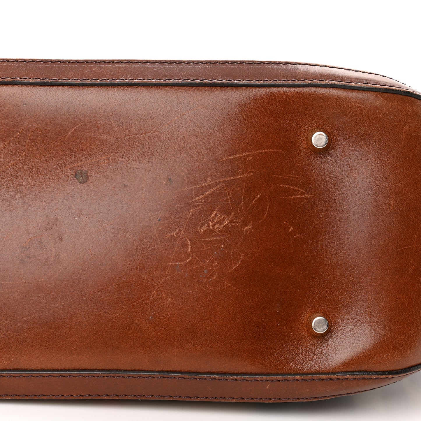 Bridle Calfskin House Check Small Orchard Bowling Bag Dark Tan