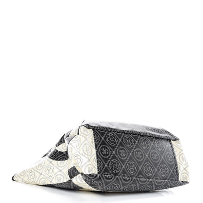 Chanel Coated Canvas Camellia Medium Shopping Tote Black Beige 5 of 10