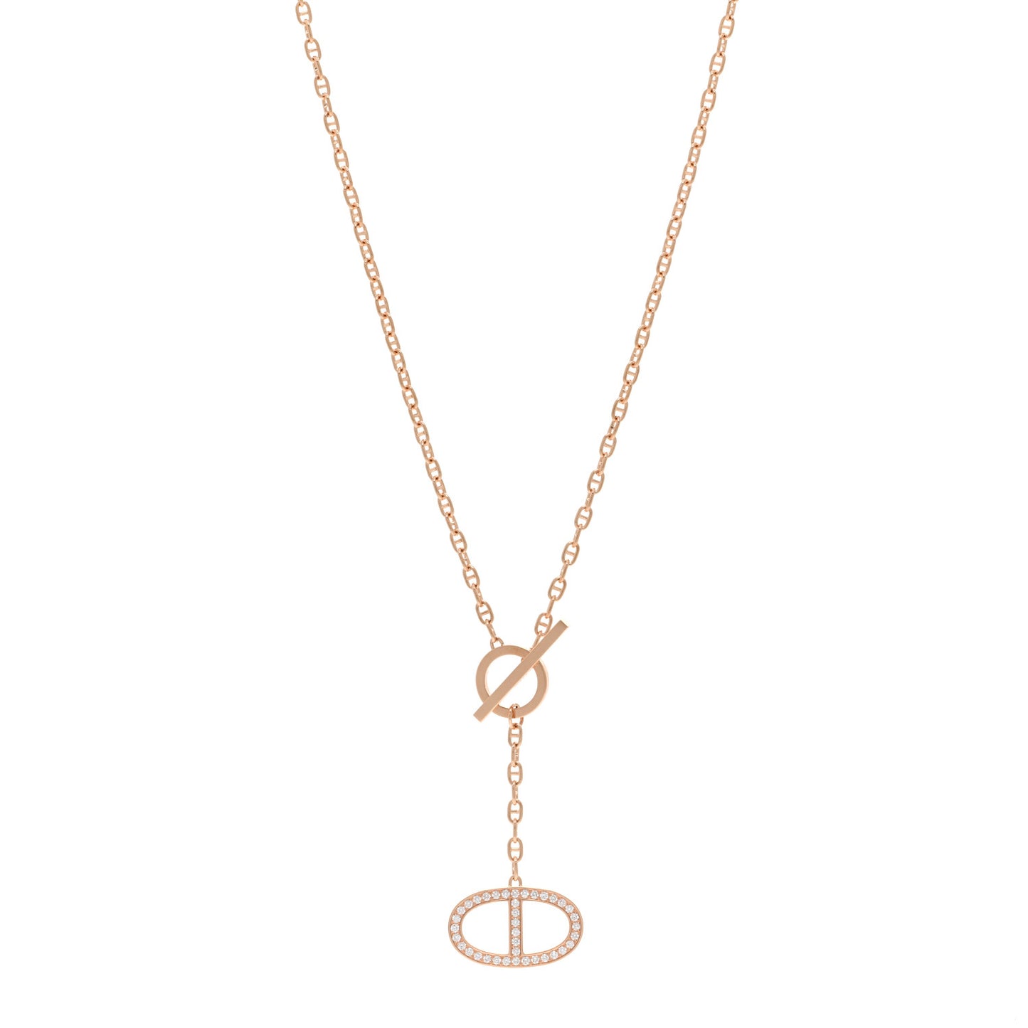 18K Rose Gold Diamond GM Chaine D'Ancre Contour Pendant Necklace ST
