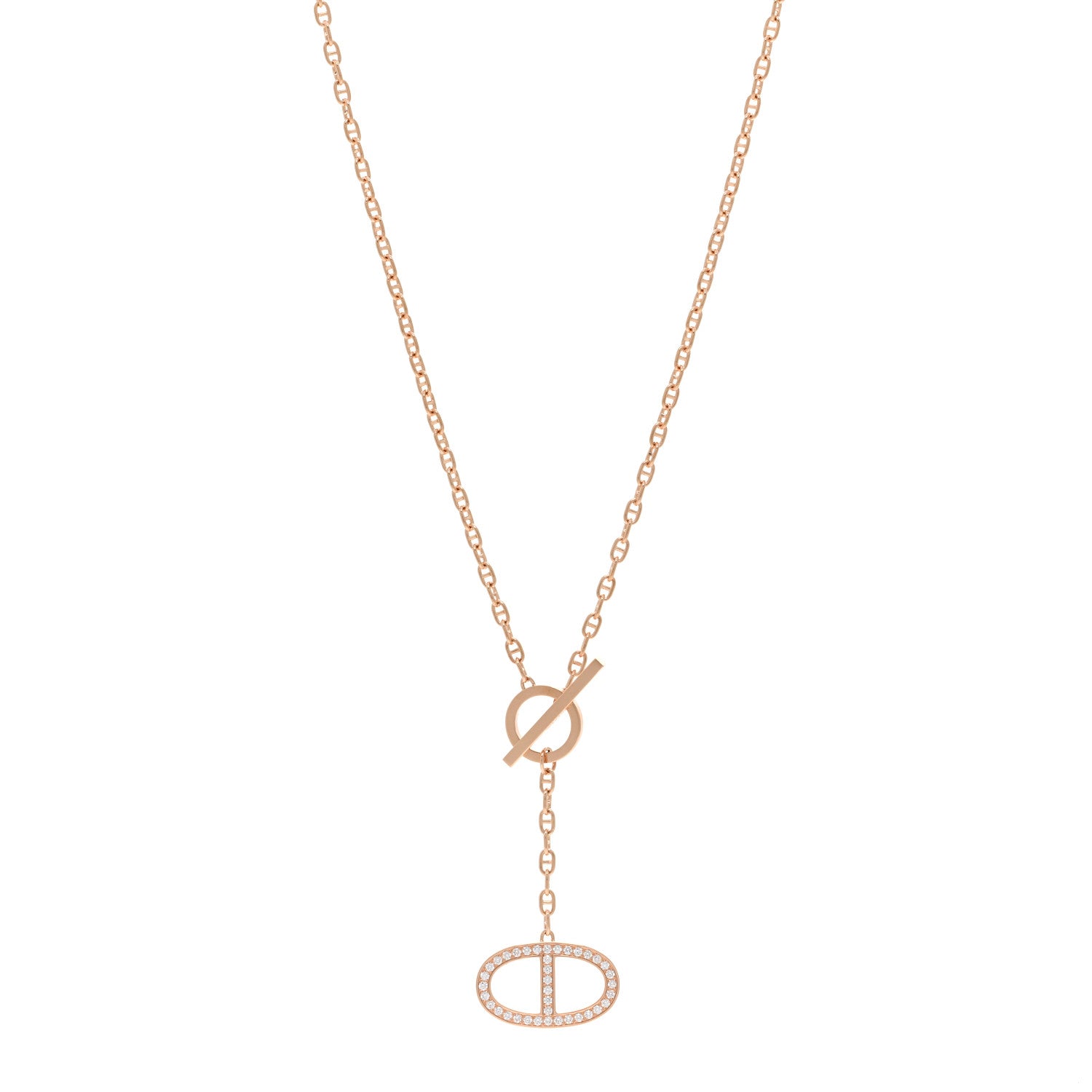 Hermes 18K Rose Gold Diamond GM Chaine D'Ancre Contour Pendant Necklace ST 1 of 5