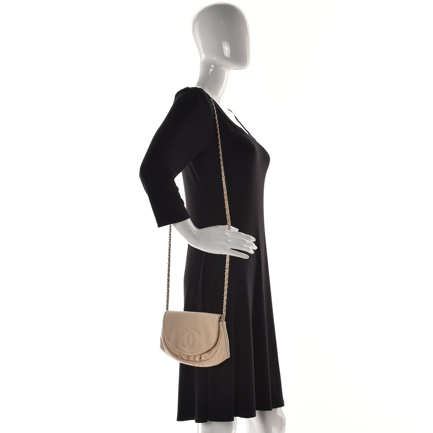 Caviar Half Moon Wallet On Chain WOC Beige