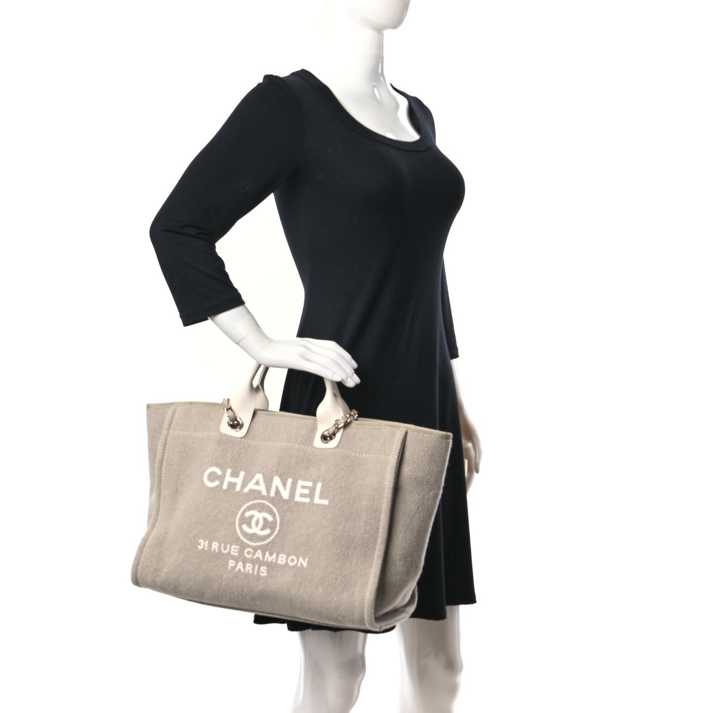 Mixed Fibers Calfskin Medium Deauville Tote Beige