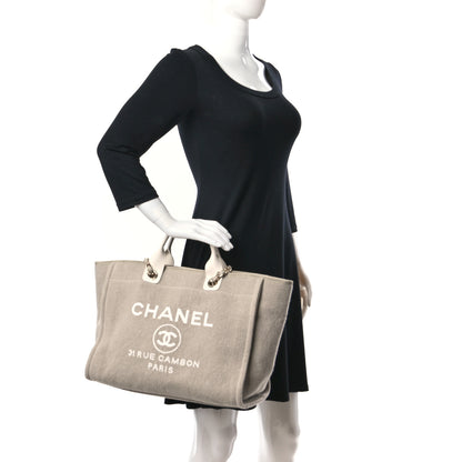Chanel Mixed Fibers Calfskin Medium Deauville Tote Beige 3 of 10