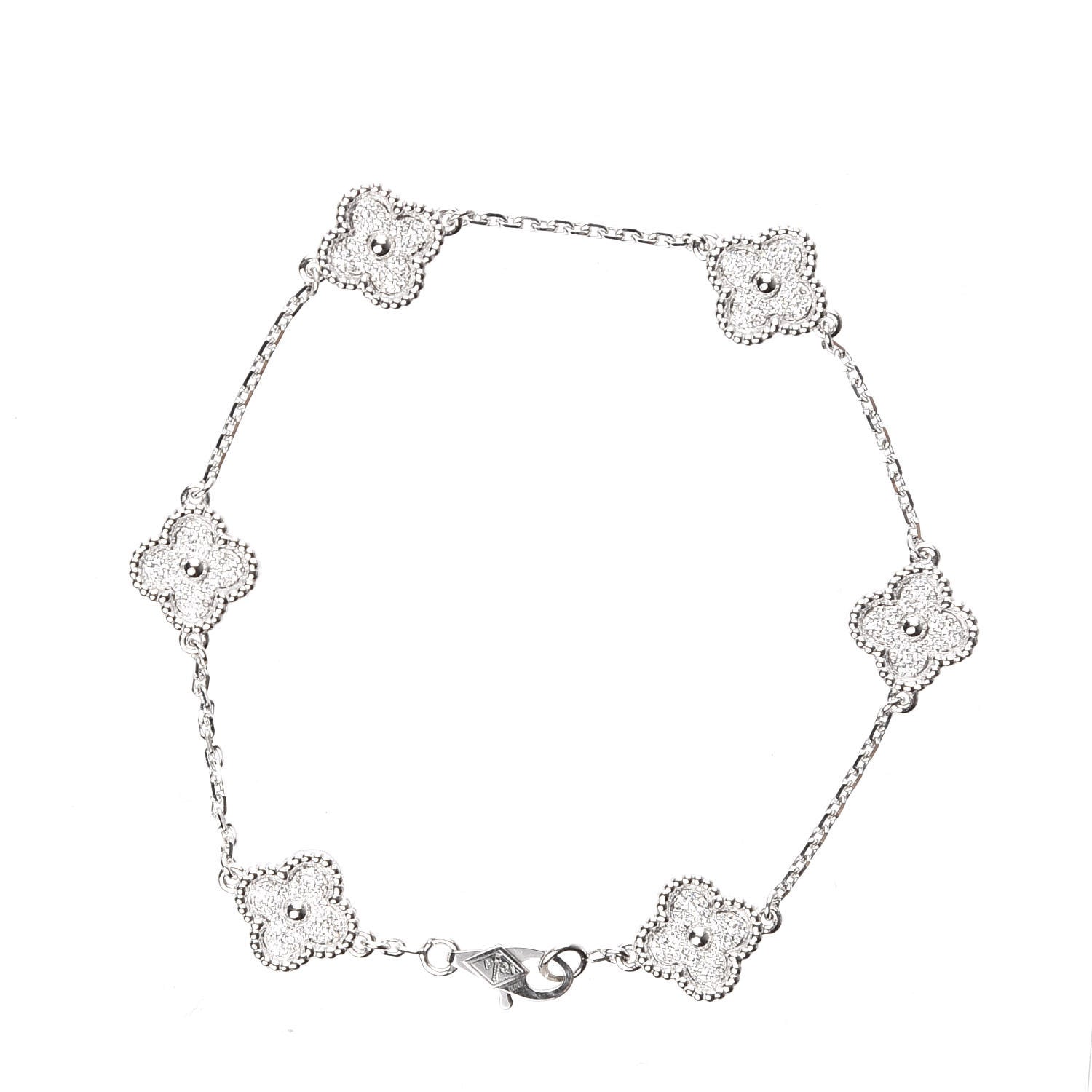 Van Cleef & Arpels 18K White Gold Diamond 6 Motifs Sweet Alhambra Bracelet 3 of 6