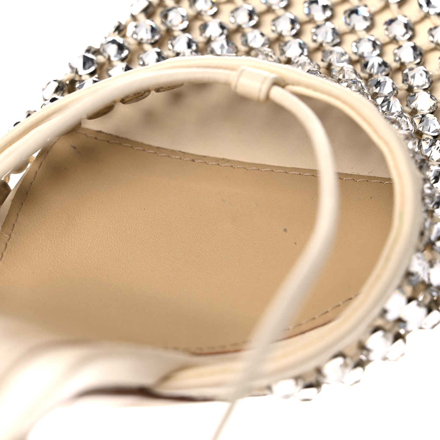 Mesh Nappa Crystal Embellished Sparkle Stretch Ankle Tie Sandals 40 Toile