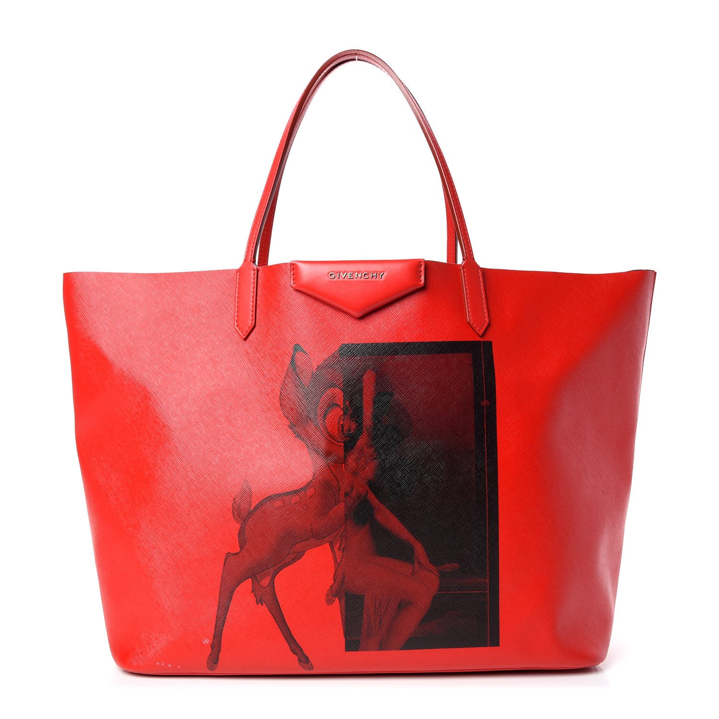 Textured Coated Canvas Bambi Print Large Antigona Tote Red