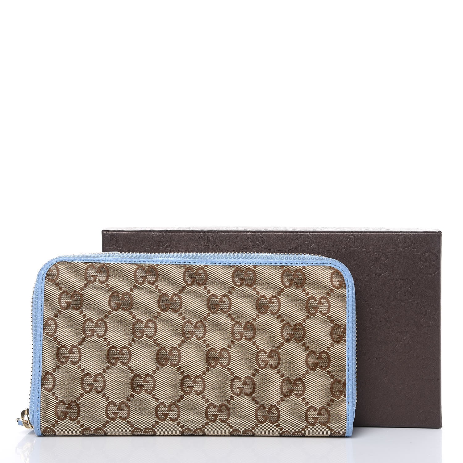 Gucci Monogram Dollar Calfskin Zip Around Wallet Beige Ebony Mineral Blue 10 of 10