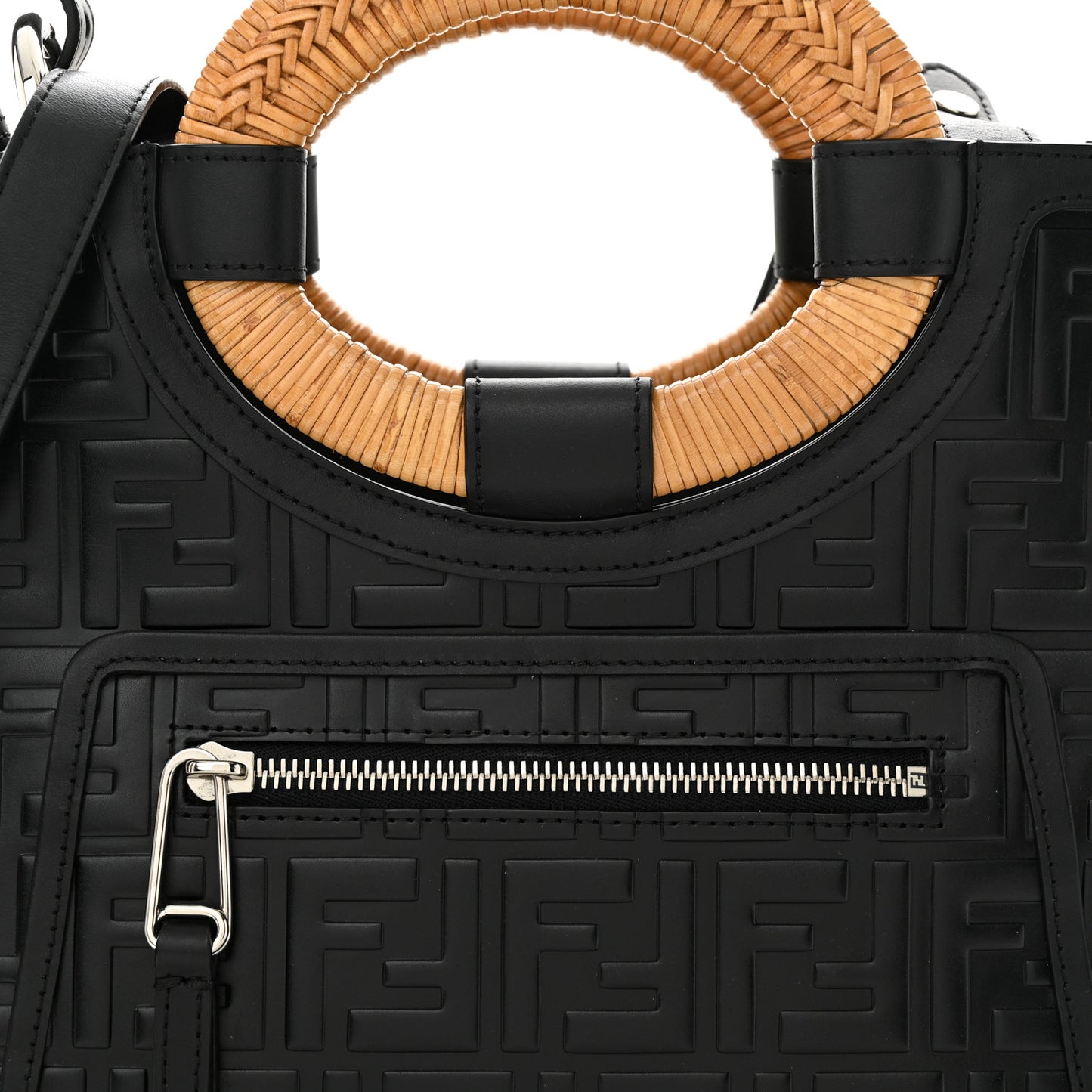 Vitello Century Wicker FF 1974 Embossed Small Runaway Shopper Tote Black