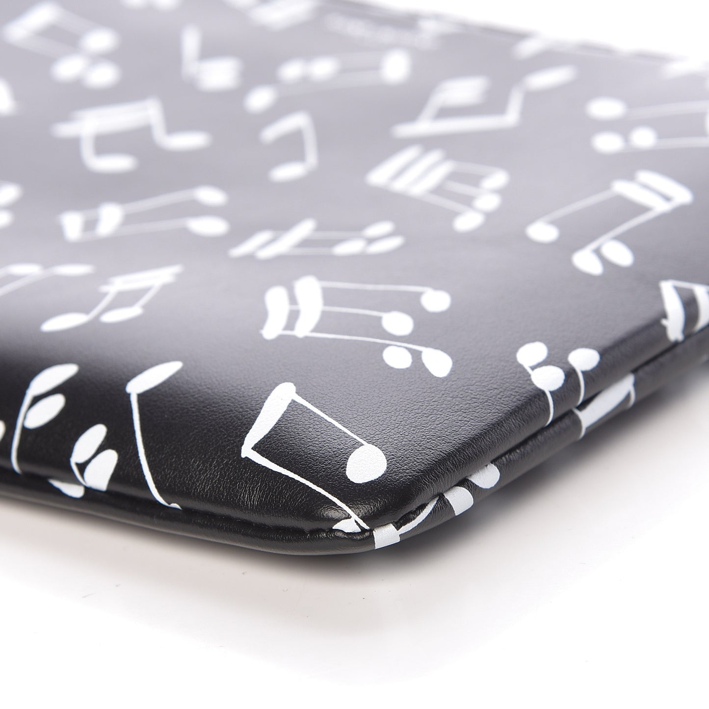 Calfskin Musical Notes Zip Pouch Black