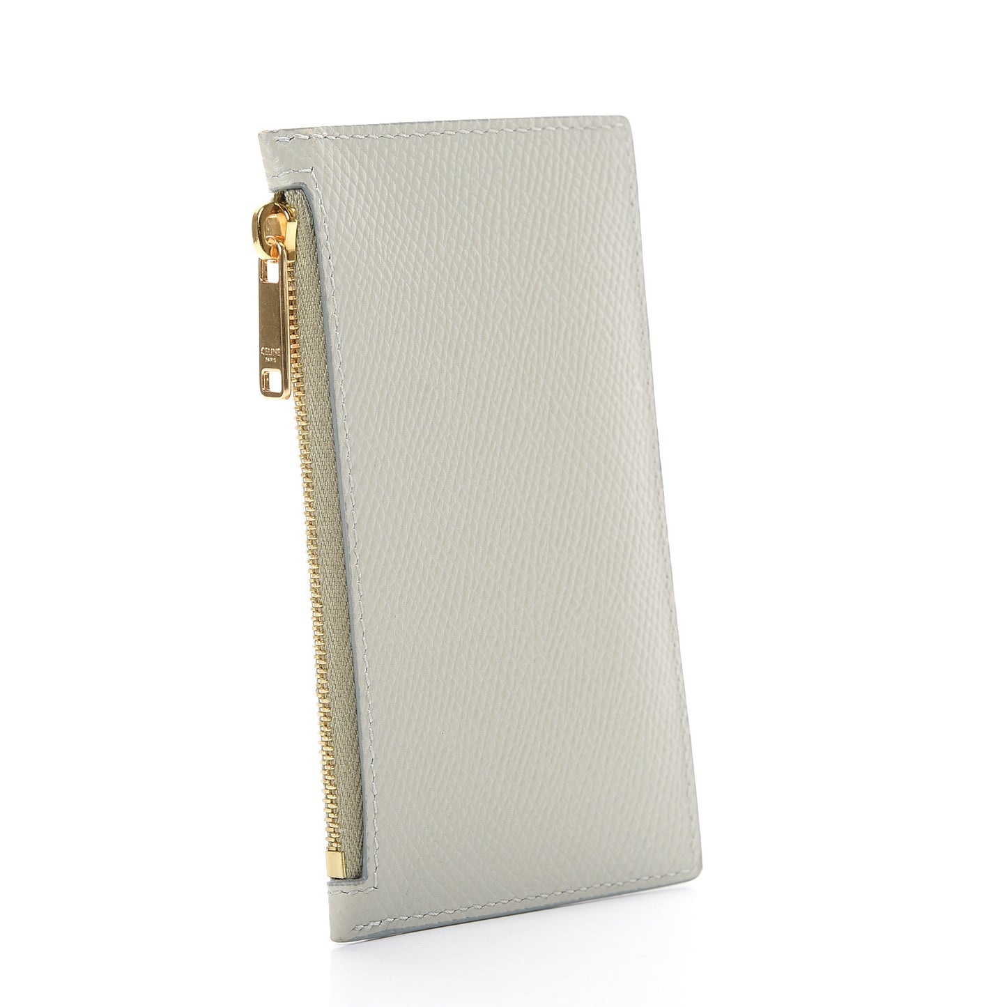 Grained Calfskin Zipped Card Holder Vert D’eau