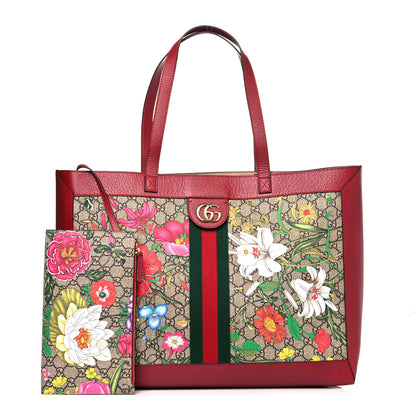 Gucci GG Supreme Monogram Flora Web Large Ophidia Tote Red 1 of 11
