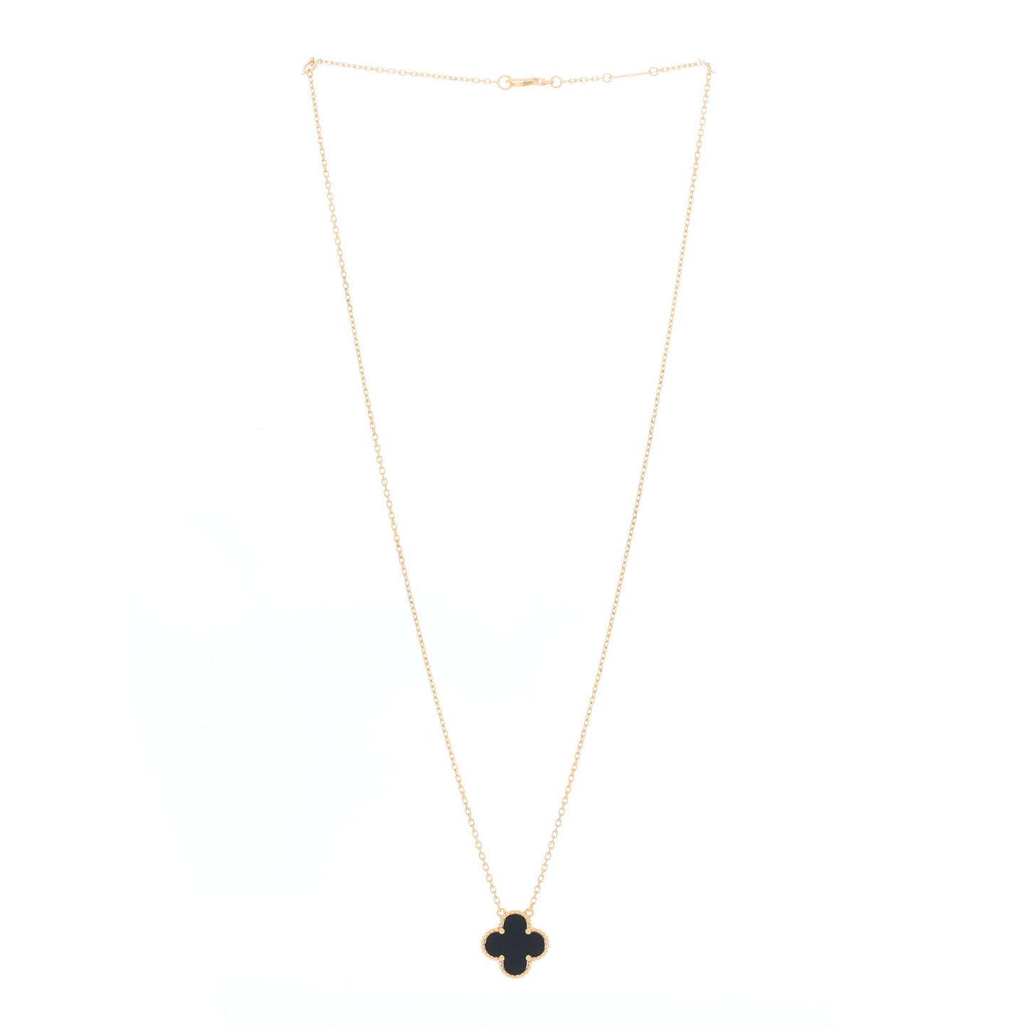 18K Yellow Gold Black Onyx Vintage Alhambra Pendant Necklace