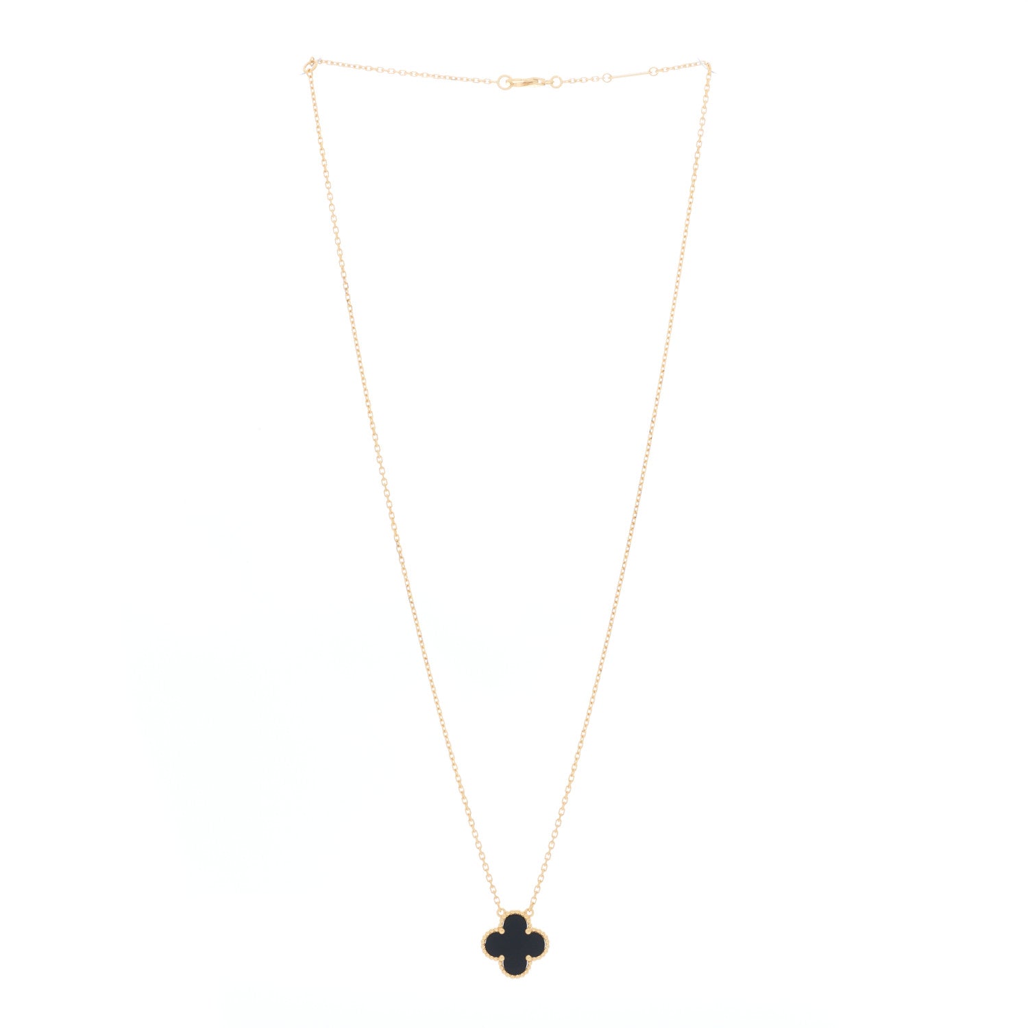 Van Cleef & Arpels 18K Yellow Gold Black Onyx Vintage Alhambra Pendant Necklace 2 of 4