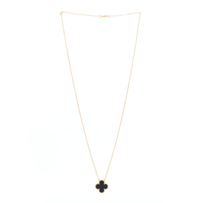 Van Cleef & Arpels 18K Yellow Gold Black Onyx Vintage Alhambra Pendant Necklace 2 of 4