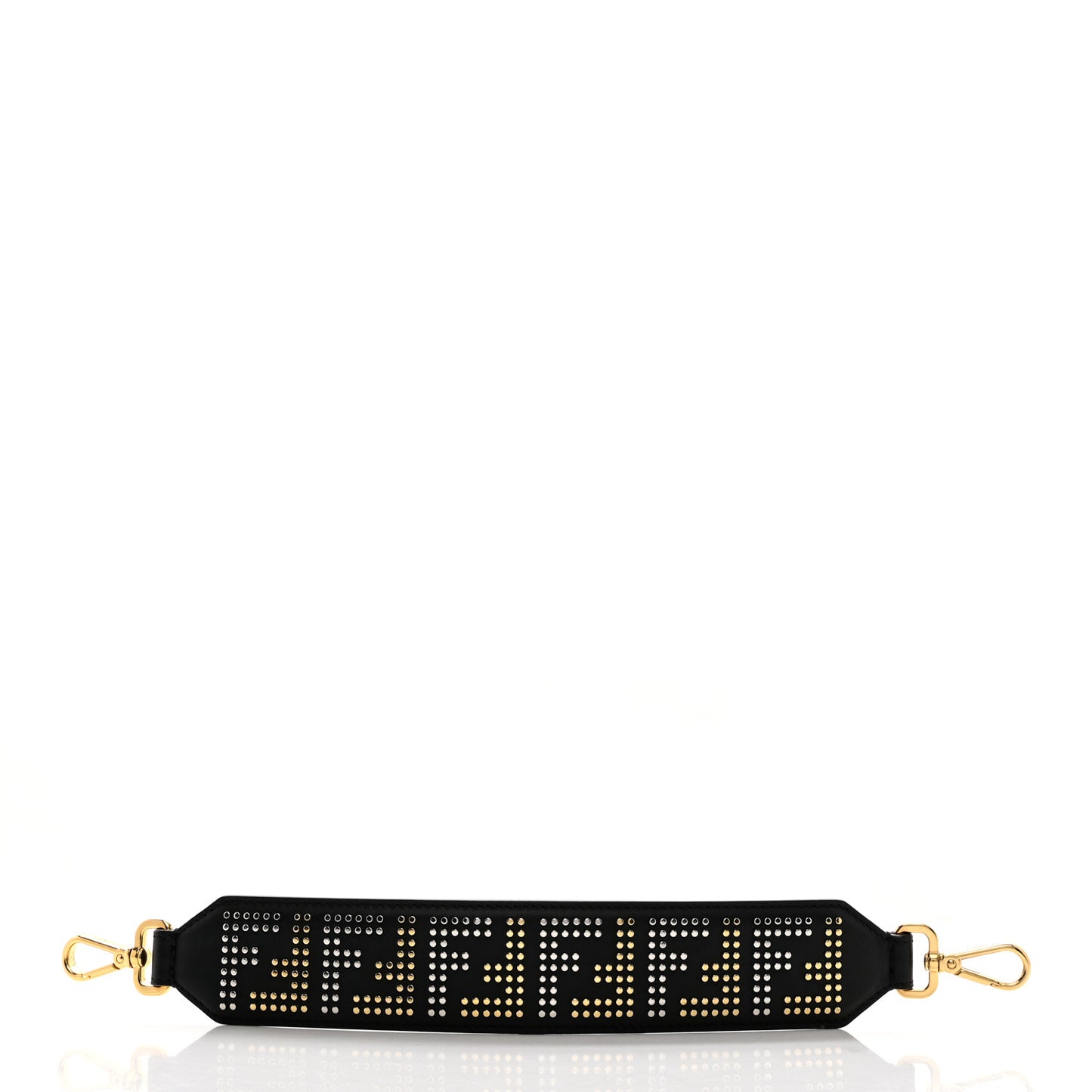 Calfskin Studded FF Mini Strap You Black Gold Silver