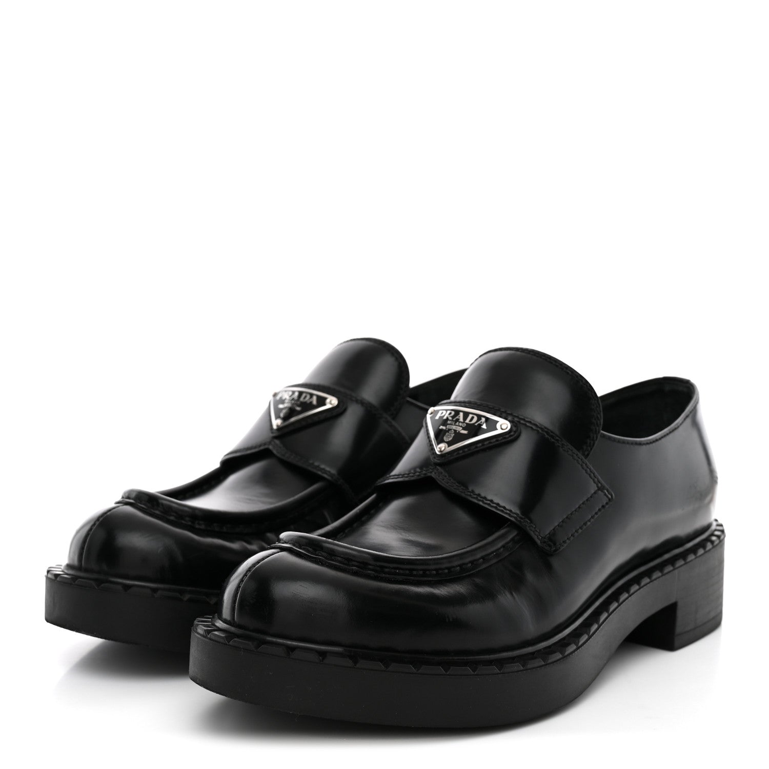 Prada Spazzolato Metal Triangle Logo 50mm Loafers 36.5 Black 4 of 11