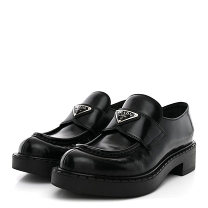 Prada Spazzolato Metal Triangle Logo 50mm Loafers 36.5 Black 4 of 11