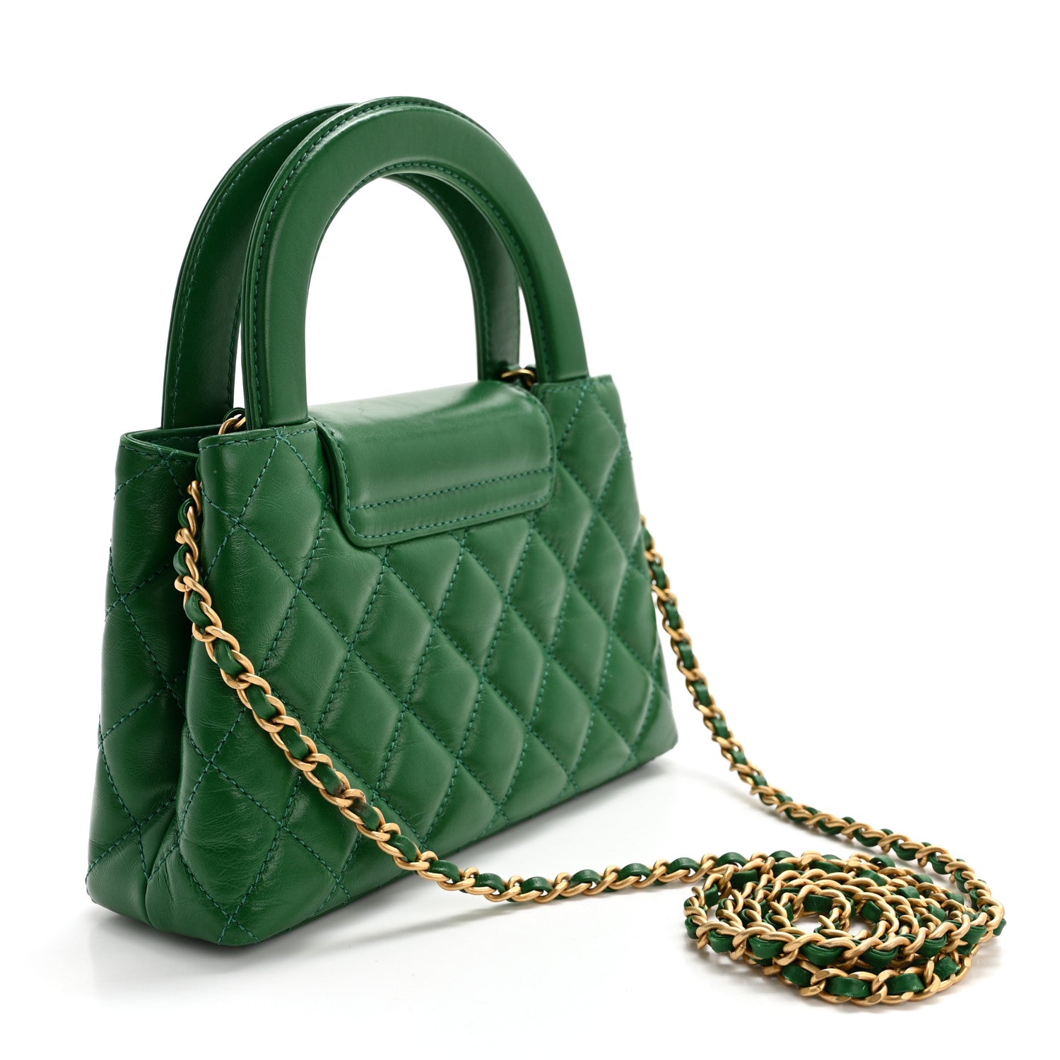 Chanel Shiny Aged Calfskin Quilted Nano Kelly Shopper Green 3 of 15