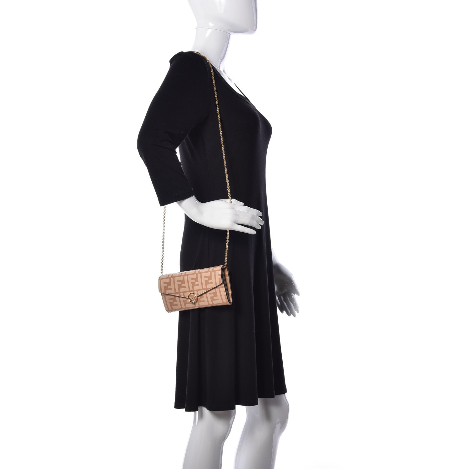 Fendi Vitello Termolagoon F is Fendi FF 1974 Embossed Continental Envelope Wallet On Chain Miele Scuro 2 of 16