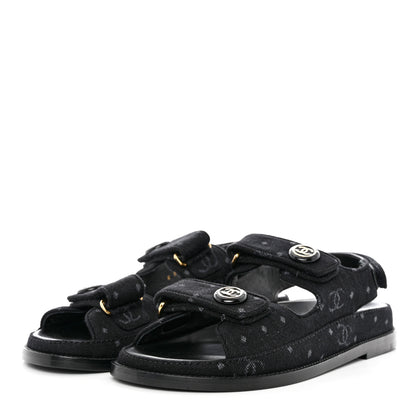 Chanel Denim Printed Dad Sandals 38 Black 3 of 9