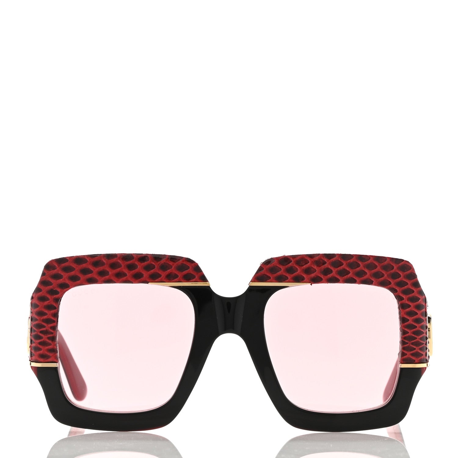 Gucci Snakeskin Acetate Square Sunglasses GG0484S Black Red 2 of 9