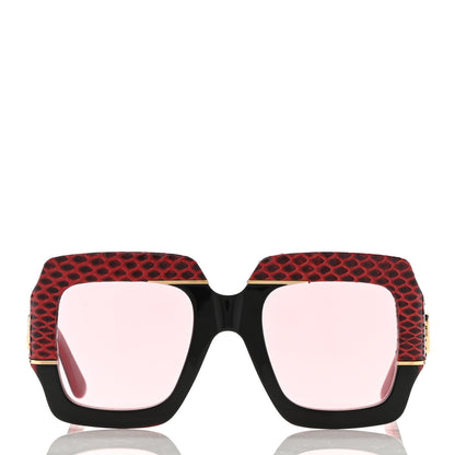 Gucci Snakeskin Acetate Square Sunglasses GG0484S Black Red 2 of 9