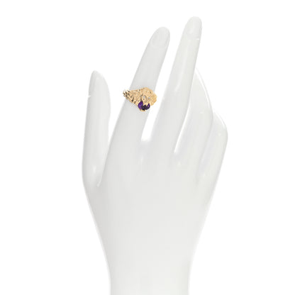 Gucci 18K Yellow Gold Diamond Amethyst Lion Head Ring 50 5.25 2 of 4