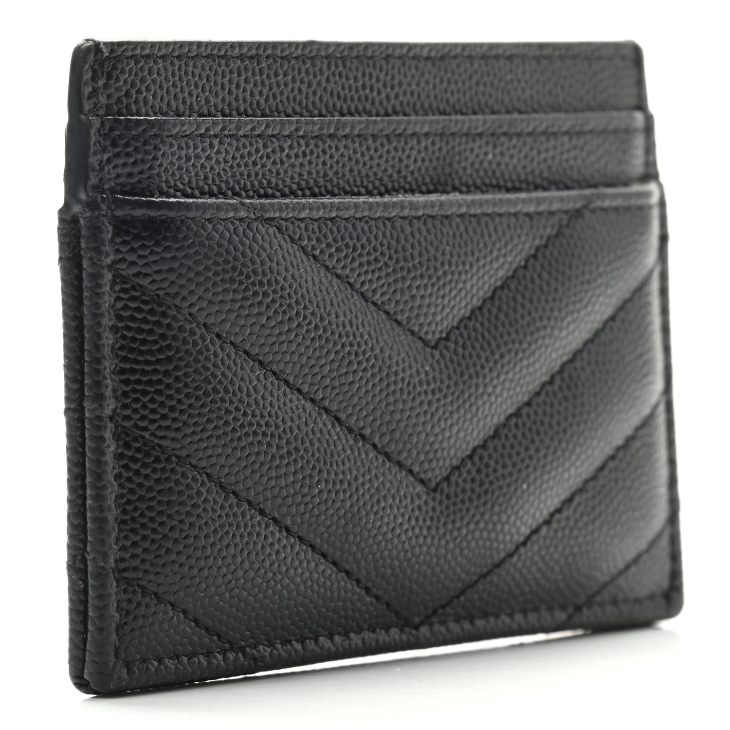 Saint Laurent Grain De Poudre Matelasse Chevron Monogram Credit Card Case Black 3 of 7