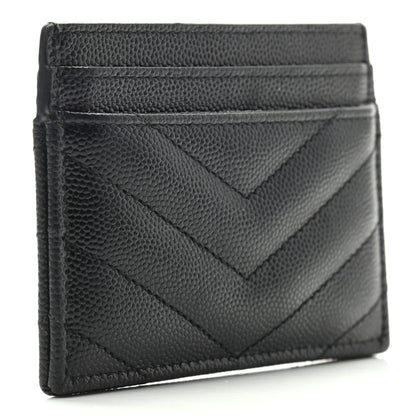 Saint Laurent Grain De Poudre Matelasse Chevron Monogram Credit Card Case Black 3 of 7