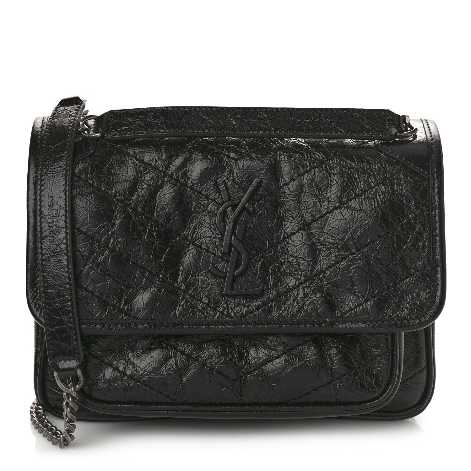 Saint Laurent Crinkled Calfskin Matelasse Monogram Baby Niki Chain Satchel Black 1 of 8