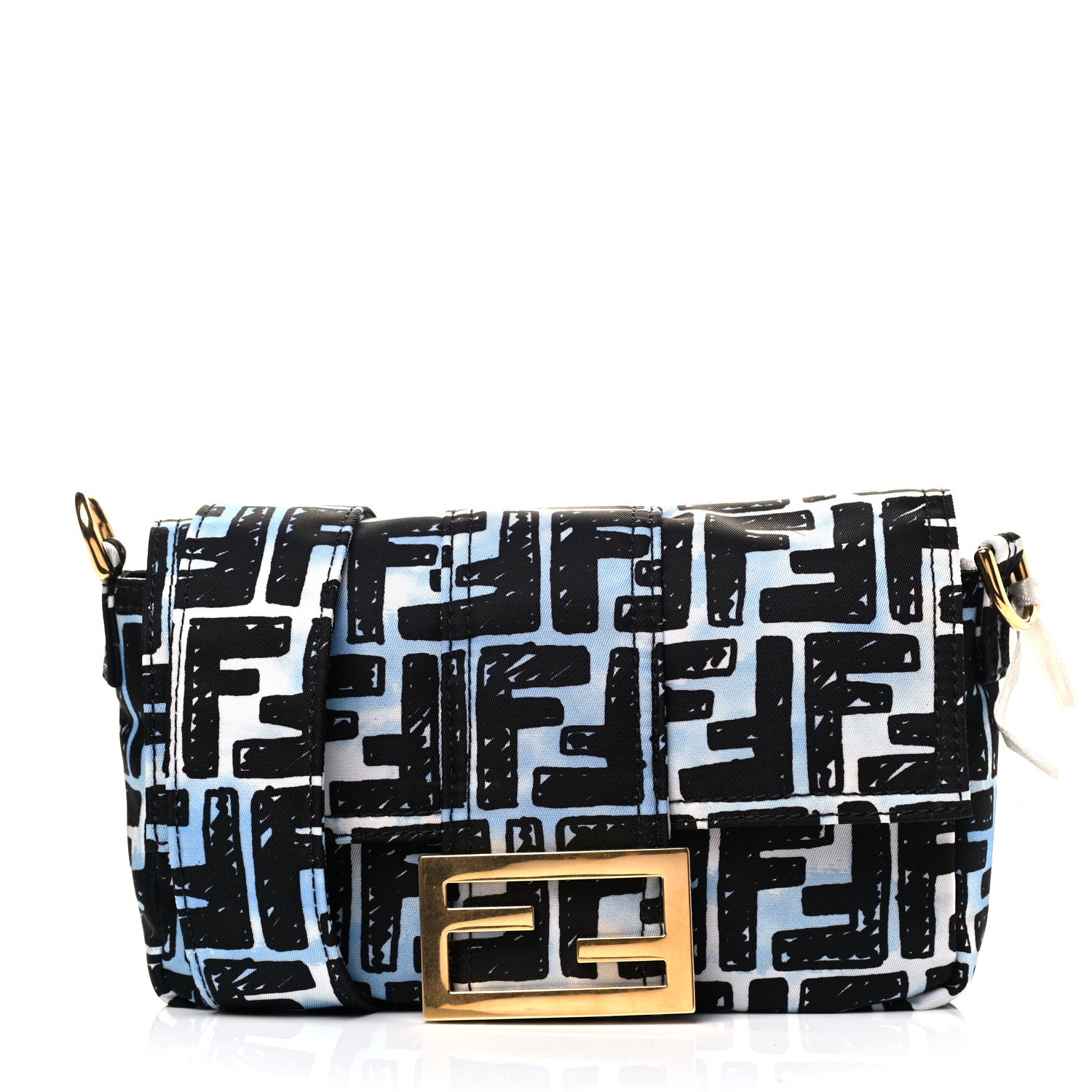 Fendi X JOSHUA VIDES Nylon FF Cloudy Mini Belt Baguette Bag White Celeste Black 1 of 4