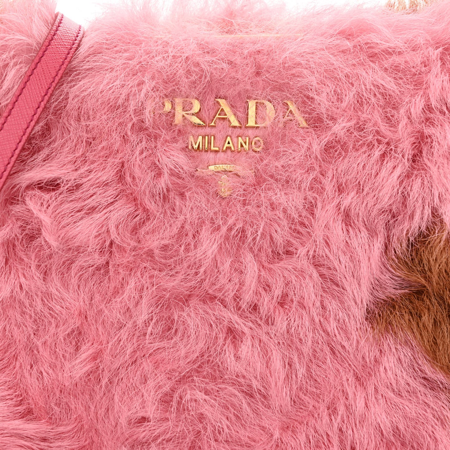 Montone Shearling Fox Fur Saffiano Shoulder Bag Begonia Cammello