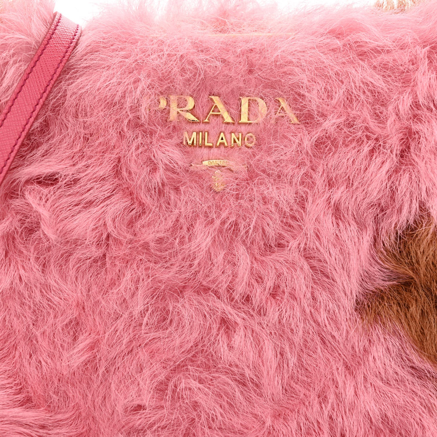 Prada Montone Shearling Fox Fur Saffiano Shoulder Bag Begonia Cammello 9 of 11