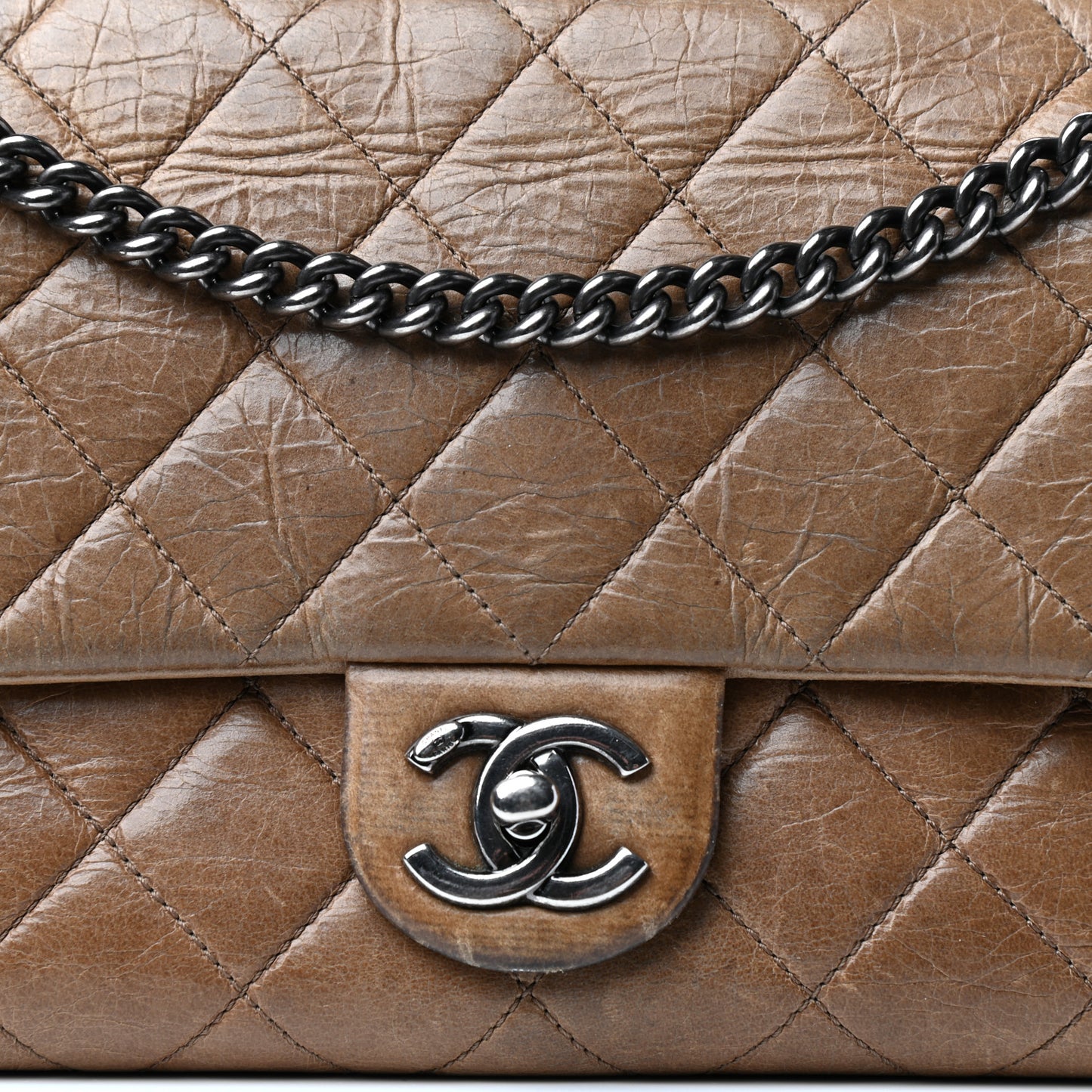 Glazed Calfskin Quilted Medium Duo Color Flap Brown