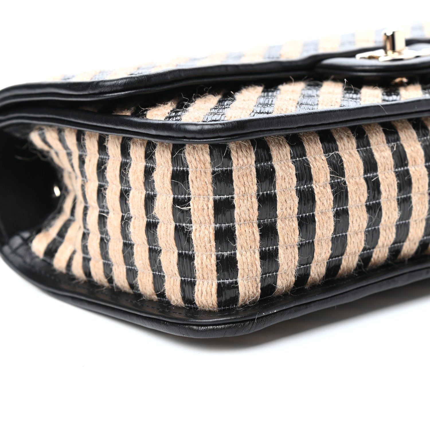 Chanel Raffia Jute Striped Medium Single Flap Black Beige 8 of 10