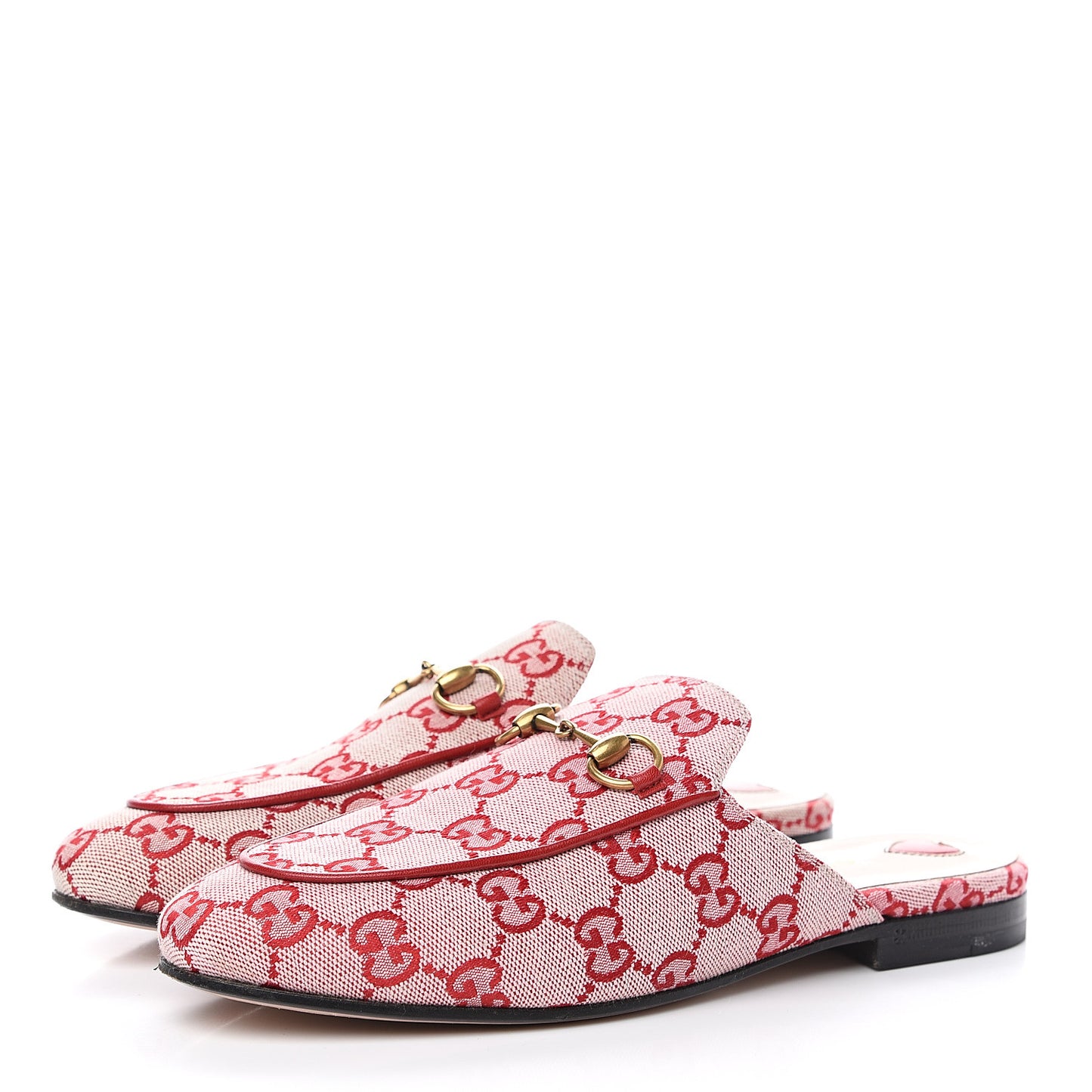 Canvas GG Monogram Horsebit Womens Princetown Slippers 36 Gardenia Hibiscus Red