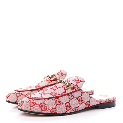 Gucci Canvas GG Monogram Horsebit Womens Princetown Slippers 36 Gardenia Hibiscus Red 4 of 11