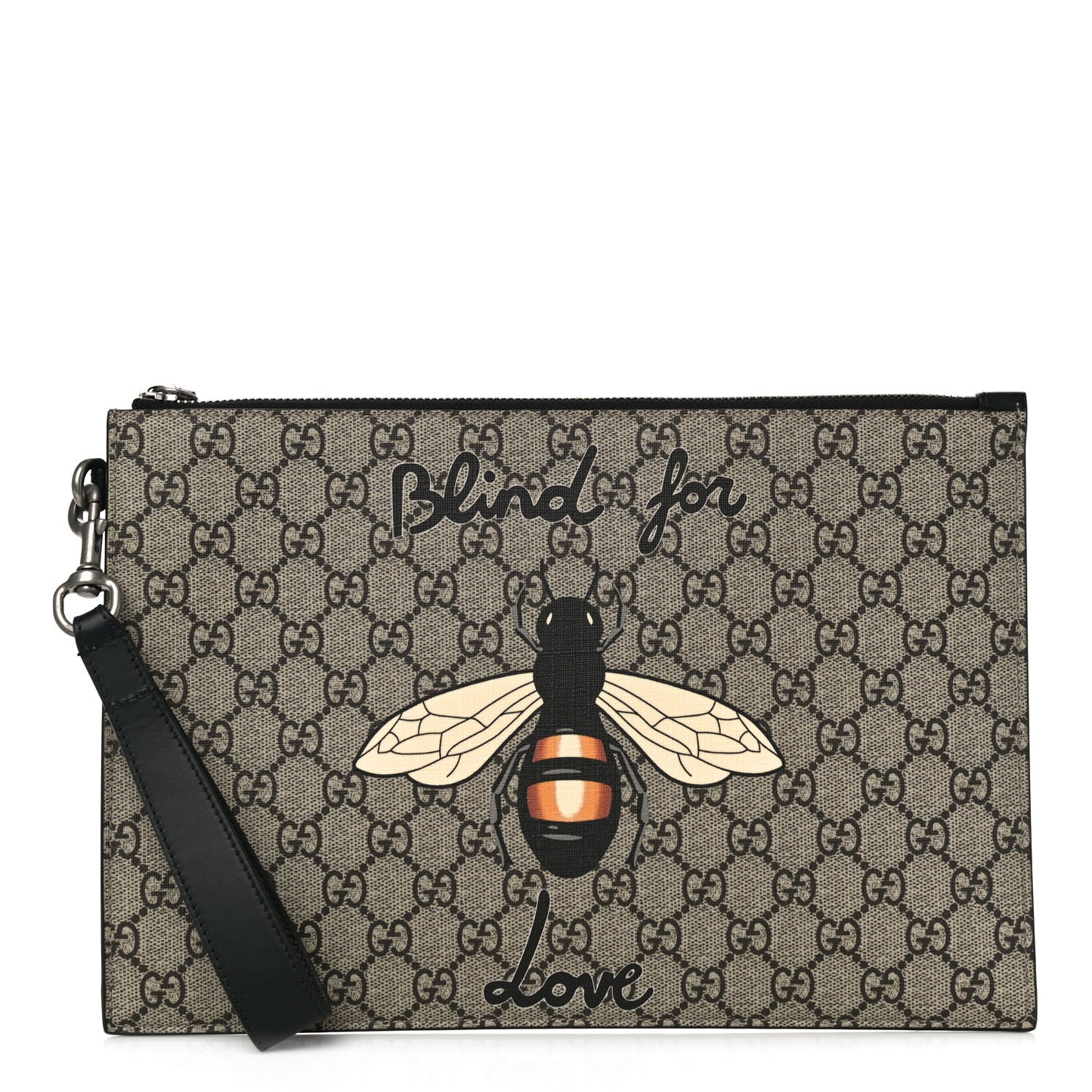 GG Supreme Monogram Blind For Love Wristlet Pouch Black