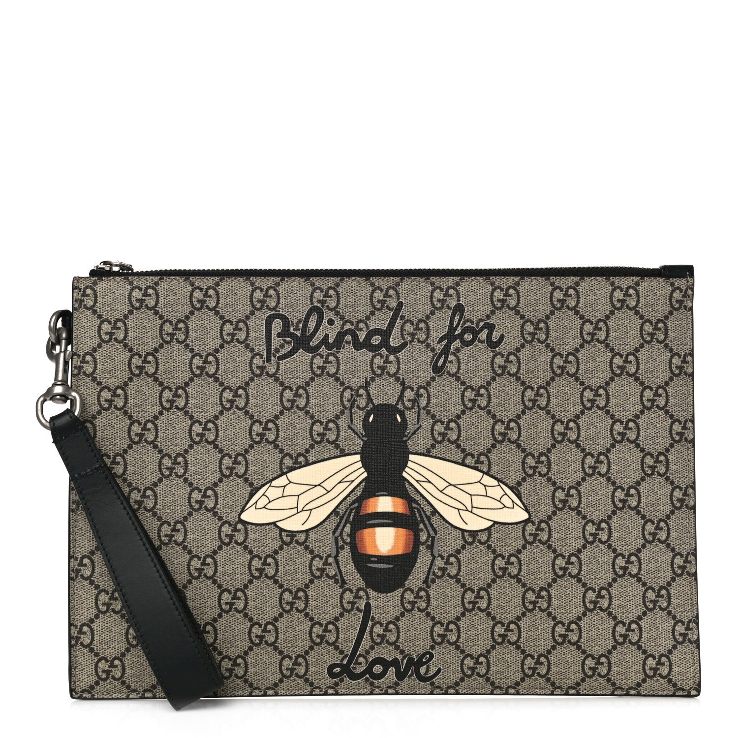 Gucci GG Supreme Monogram Blind For Love Wristlet Pouch Black 1 of 10