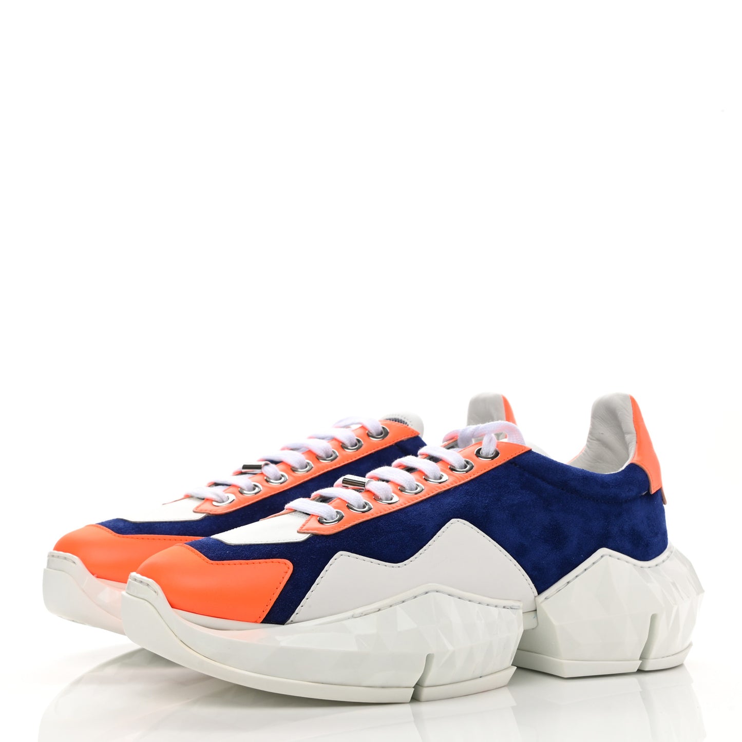 Suede Calfskin Diamond Low Top Sneaker 40 Cobalt Neon Orange
