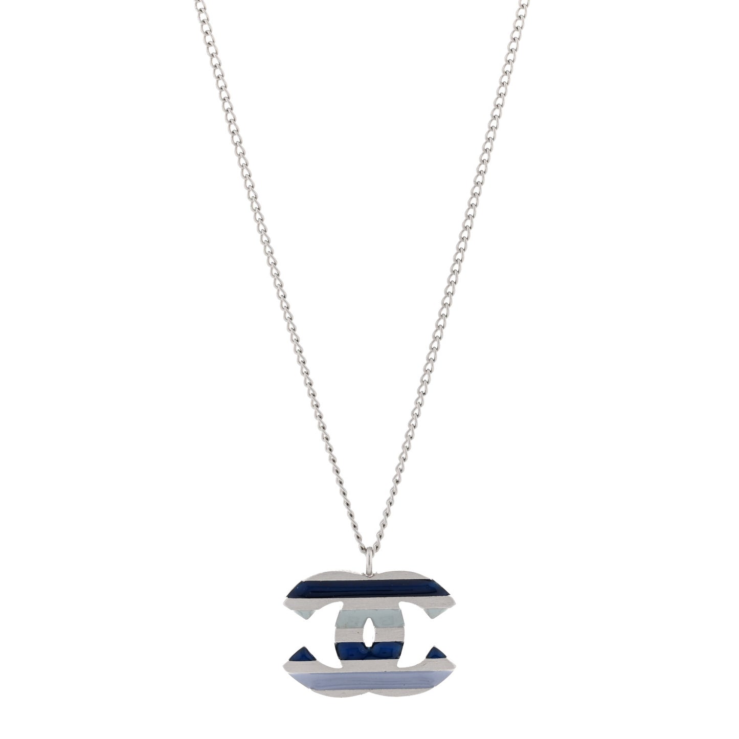Enamel Striped CC Necklace Blue Silver