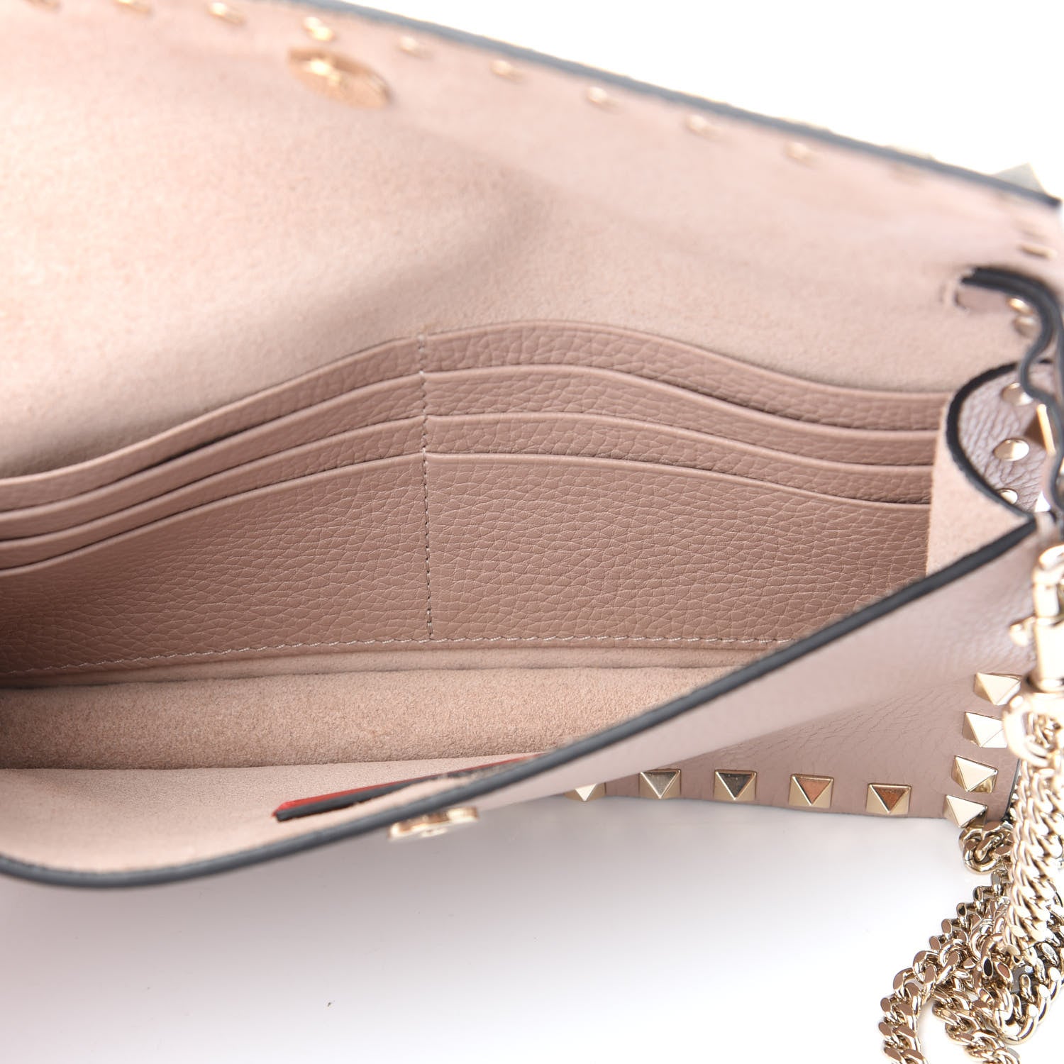 Valentino Garavani Pebbled Calfskin Rockstud Flap Wallet On Chain Poudre 5 of 9