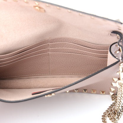 Valentino Garavani Pebbled Calfskin Rockstud Flap Wallet On Chain Poudre 5 of 9