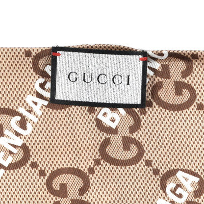 Gucci X BALENCIAGA Silk Twill Maxi GG Monogram GG B Neck Bow Scarf Beige White 4 of 4