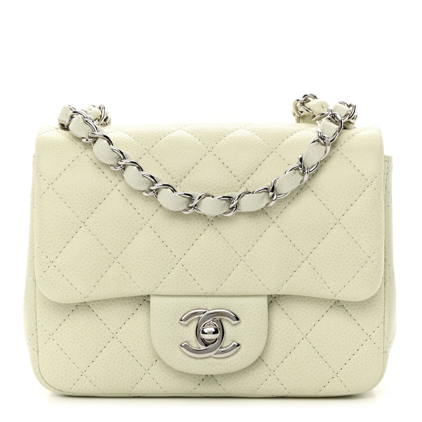 Caviar Quilted Mini Square Flap Dark White
